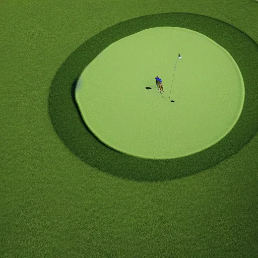Prompt: frisbee golfing on golf course, aerial view, hyperrealism, 4k octane render, photorealistic concept art, highly detailed