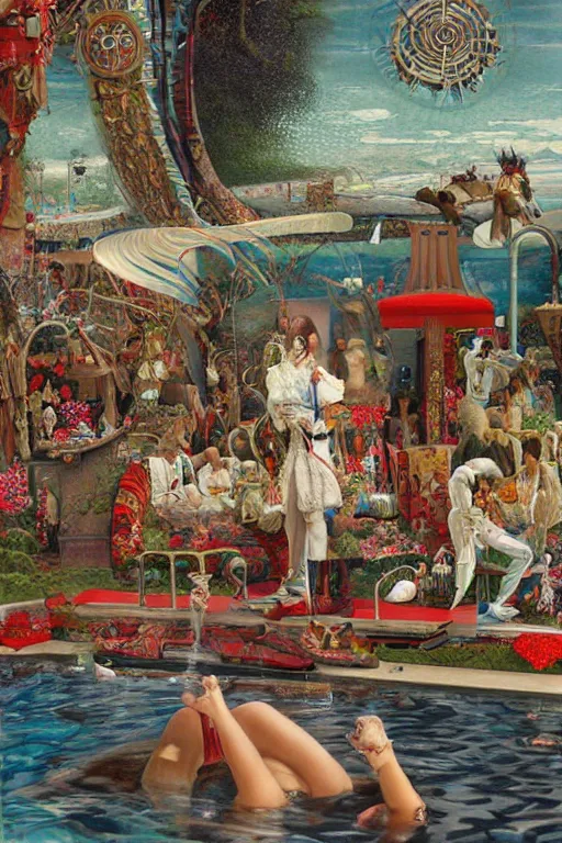 Prompt: an airbrush painting of an elaborate hidden object scene in a dingy pool hall by destiny womack, gregoire boonzaier, harrison fisher, richard dadd