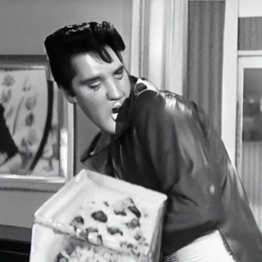 Image similar to elvis presley in a red lobster commercial,