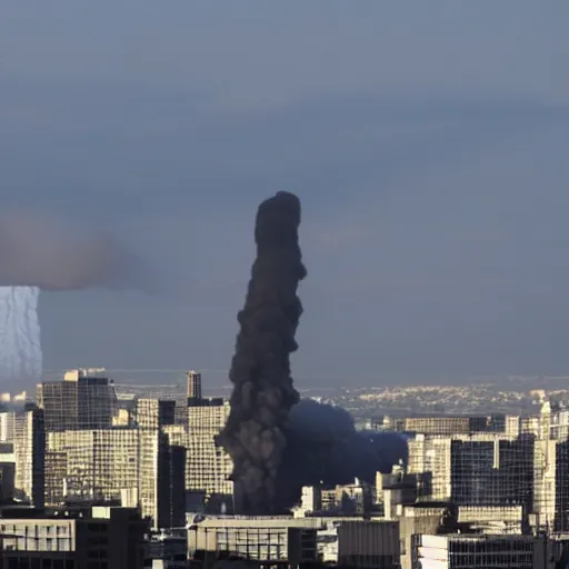 Prompt: A nuclear warhead is exploding in the middle of a city.