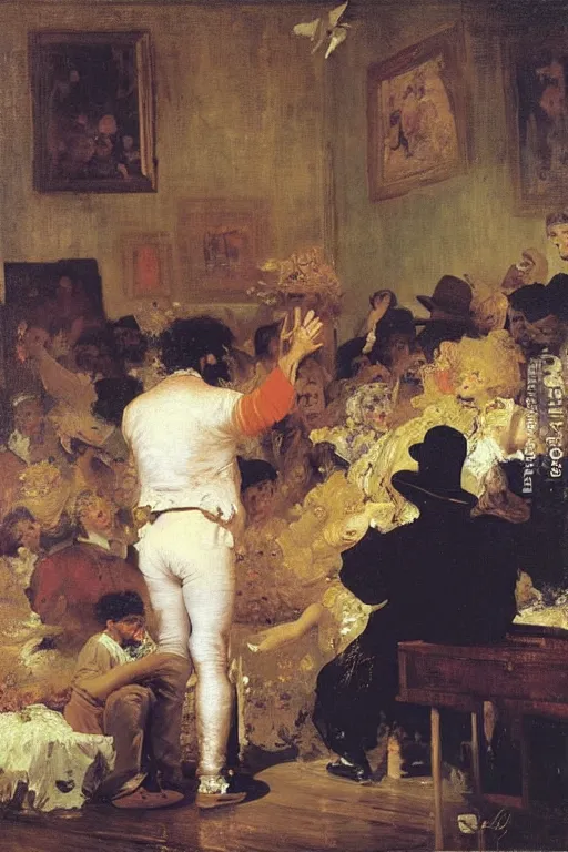 Prompt: Moodymann at a record store, oil on canvas, by Ilya Repin, Jean-Honore Fragonard, Francisco Goya