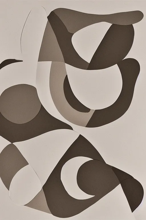 Prompt: minimalist organic circular shape paper cut flat collage in the style of Matisse with detailed ink line and negative space in muted sepia Colors on crisp white copy paper with negative space , ultra-hd , modern art style, renderman