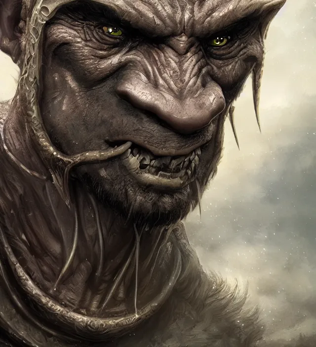 Prompt: portrait of an orc, detailed eyes, fantasy, intricate, highly detailed, digital painting, 4 k, hdr, concept art, smooth, sharp focus, illustration, by wayne reynolds