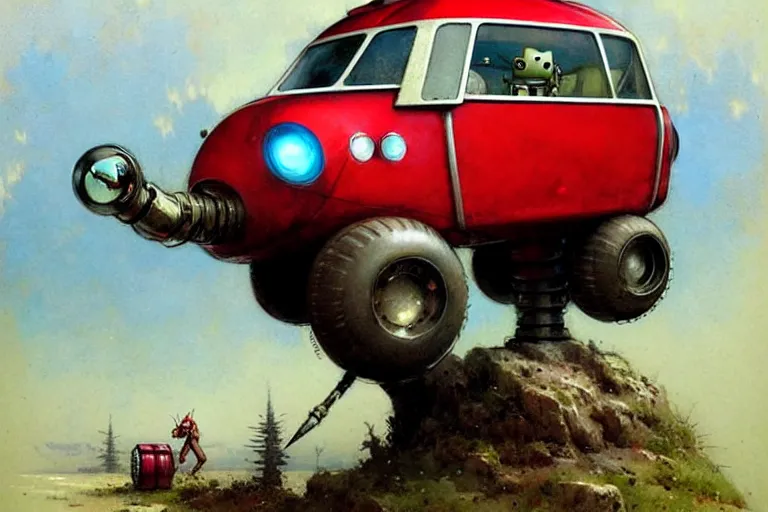 Image similar to adventurer ( ( ( ( ( 1 9 5 0 s retro future robot android mouse rv wagon tonka robot. muted colors. ) ) ) ) ) by jean baptiste monge!!!!!!!!!!!!!!!!!!!!!!!!! chrome red