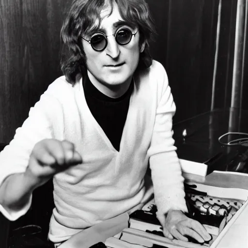 Image similar to john lennon in a lemon costume