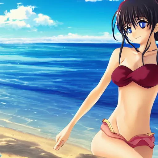 Image similar to anime girl at the beach, key anime visual, pixiv