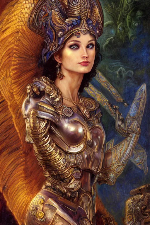 Image similar to Mystical Valkyrie, Portrait of a beautiful female Reptilian Anubis warrior, Regal, Realistic, Refined, Detailed Digital Art, Josephine wall, Oil Painting, William-Adolphe Bouguereau, Art Frahm, Esao Andrews, Steampunk, Walt Disney (1937), Highly Detailed, Cinematic Lighting, Unreal Engine, 8k, HD