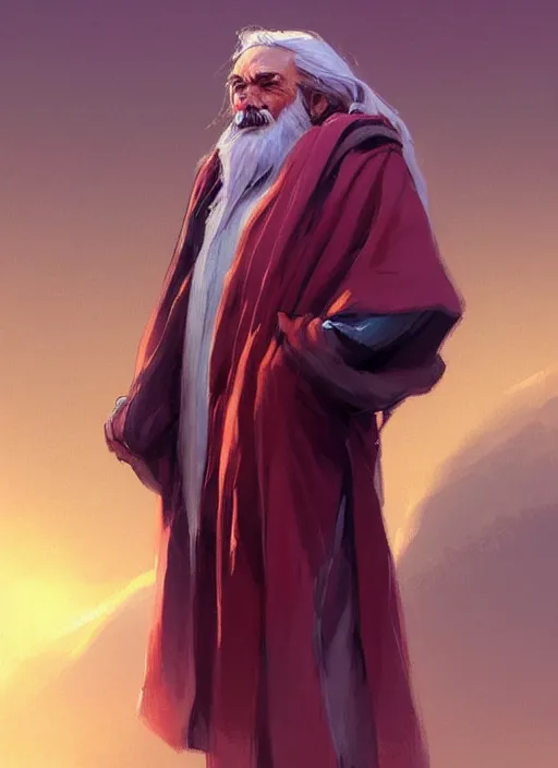 Image similar to old man with short beard, long hair! robes! modern, colourful!! highly detailed, digital painting, artstation, concept art, sharp focus, illustration, by greg rutkowski