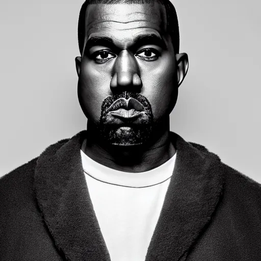 Prompt: the face of kanye west wearing yeezy clothing at 3 6 years old, portrait by julia cameron, chiaroscuro lighting, shallow depth of field, 8 0 mm, f 1. 8