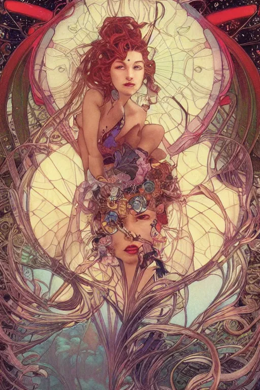 Prompt: swimming through time, by artgerm and yoshitaka amano and moebius and alphonse mucha, hyperdetailed, glamour, surreal, abomination, dc comics, ornate, nebula, explosions in the sky, trending on artstation