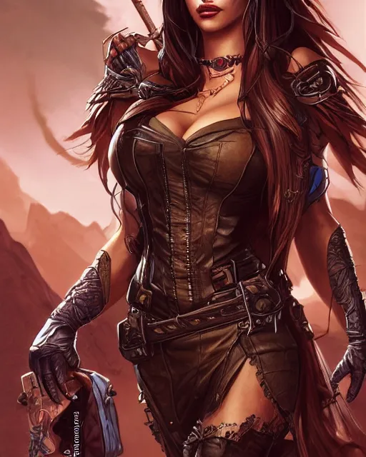 Prompt: Vampire Sofia Vergara as an Apex Legends character digital illustration portrait design by, Mark Brooks and Brad Kunkle detailed, gorgeous lighting, wide angle action dynamic portrait