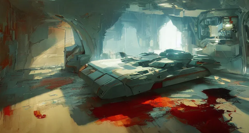 Image similar to futuristic bedroom interior, intricate, elegant, vivid colors, highly detailed, john park, craig mullins, sparth, ruan jia, jeffrey catherine jones