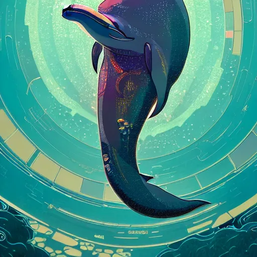 Image similar to a beautiful hyperdetailed character design 4 k wallpaper illustration of a cute dolphin, victo ngai cyberpunk style, from china, style of studio ghibli, makoto shinkai, raphael lacoste, louis comfort tiffany, artgerm, james jean, ross tran, chinese style