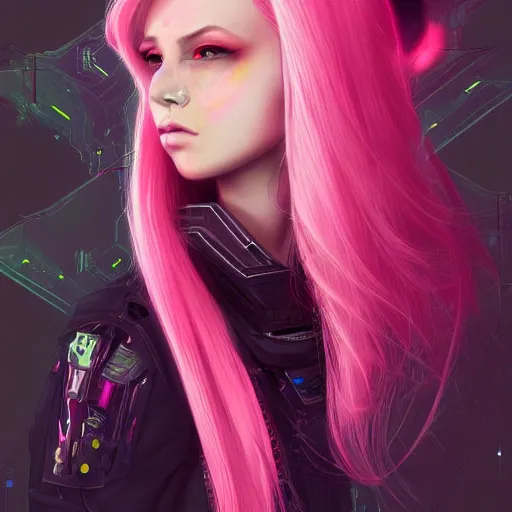 Prompt: teen elf, cyberpunk, pink hair, gorgeous, amazing, elegant, intricate, highly detailed, digital painting, artstation, concept art, sharp focus, illustration, art by ross tran