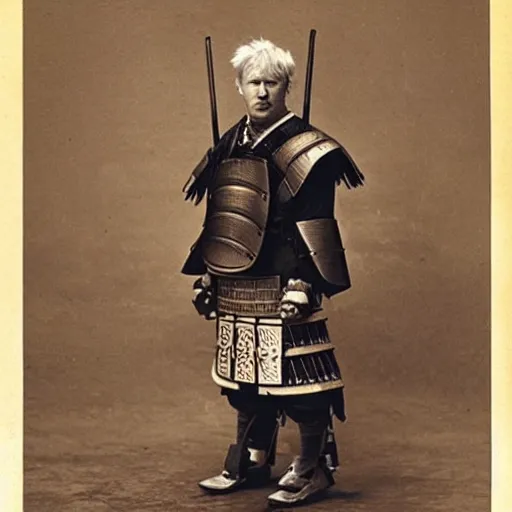 Prompt: “Boris Johnson in full samurai armour, 1900’s photo”