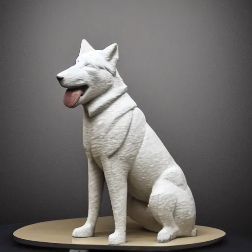 Prompt: detailed photo of a white shepherd statue made of pizza, various posed, full body, studio light, 8 k, photorealism, intricate detail, museum diffuse lighting