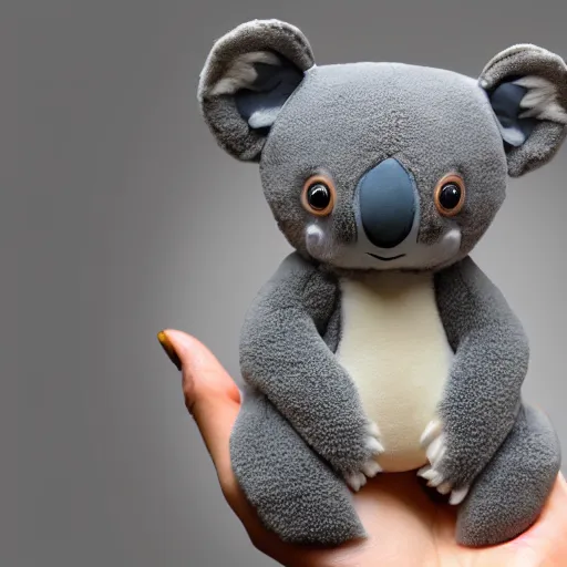Image similar to a koala plush. beautifully made, detailed, cute, soft. high quality, studio lighting, product image