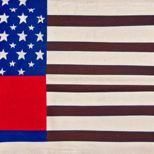 Image similar to a flag with red and white stripes and a blue square with lots of white stars inside of it