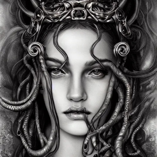 Image similar to an epic portrait of medusa, goddess, beautiful, detailed beautiful face, epic fantasy art, award winning on artstation, trending on deviantart, mystical atmosphere, mythology, high definiton, high detail, high quality, ultra realistic, hyper realistic, 4 k uhd,