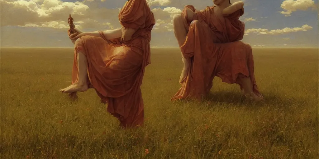 Image similar to Lone statue in a vast field by Alexander Averin and Charlie Bowater and Guillaume Seignac and Charles Edward Perugini