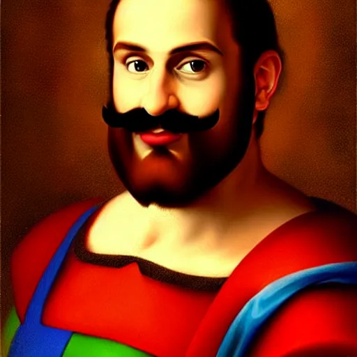 Image similar to a beautiful portrait of super - mario!!!!!! renaissance painting by da vinci featured on artstation