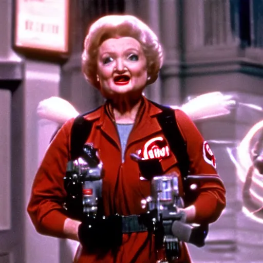 Image similar to stunning awe inspiring betty white as a ghostbuster in the movie ghostbusters, movie still 8 k hdr atmospheric lighting