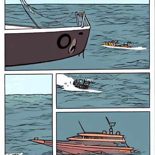 Prompt: comic of a yacht by bill waterson