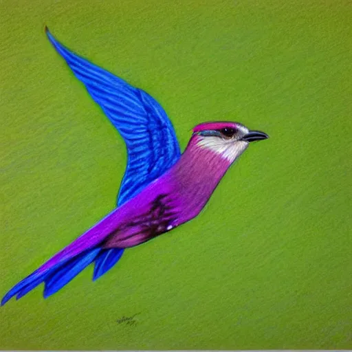 Prompt: a color pencil drawing of an lilac - breasted roller flying away by natalia rojas and ana maria martinez jaramillo, pastel color, wingspan, high quality, artstation, 4 k, realism, ultra realistic, fine art, white background, professionnal work