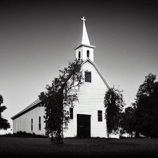 Image similar to picture of an old wooden white church, 1 9 th century southern gothic scene, made by chris friel