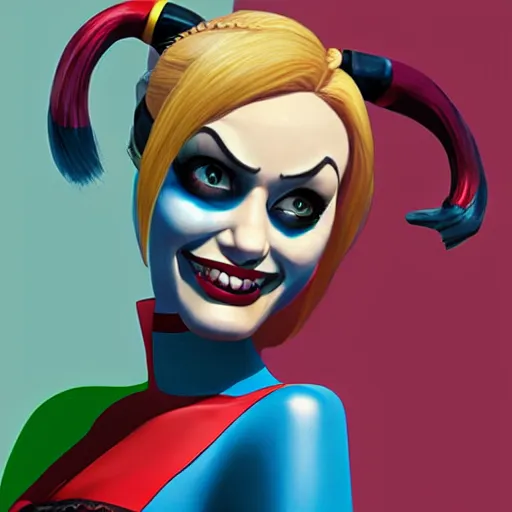Prompt: Portrait of Harley Quinn by Pixar Studios