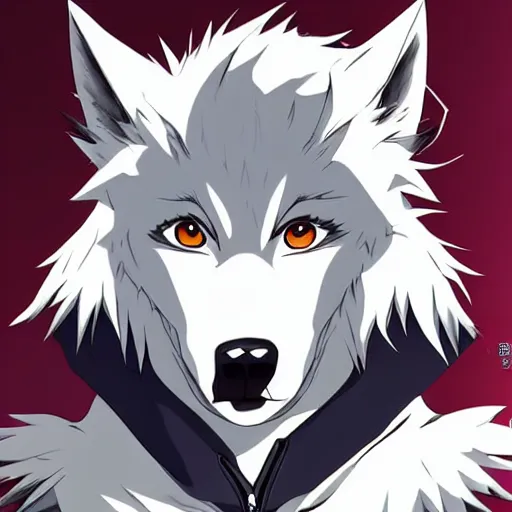 Image similar to key anime visual portrait of an anthropomorphic anthro wolf fursona, in a jacket, with handsome eyes, official modern anime art