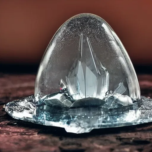 Prompt: a crystal mushroom with jagged crystal structures protruding from the cap, reflective, high detail