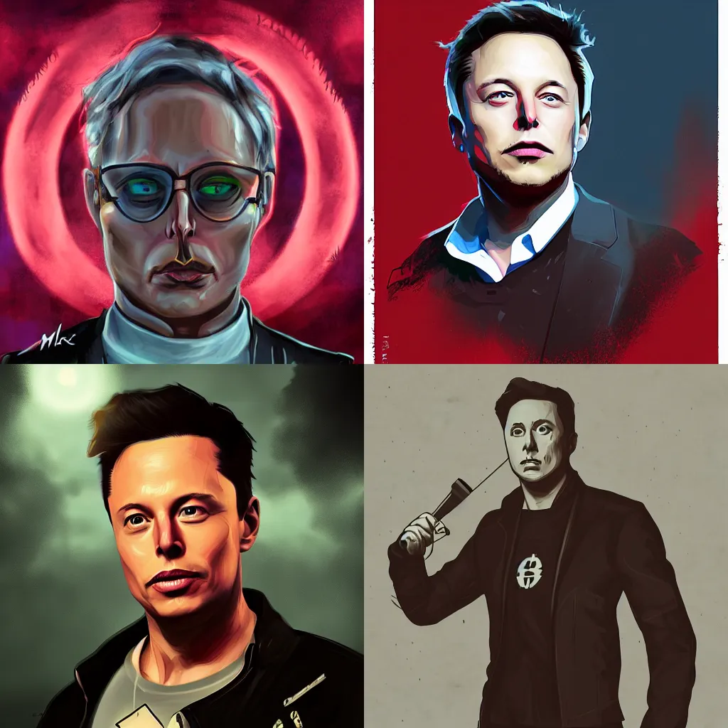 Prompt: Elon Mark in the style of Arcane, digital paint, artwork, cinematic