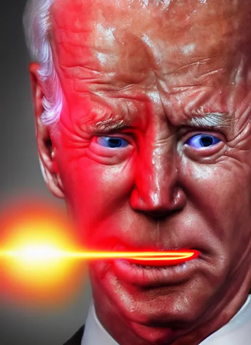 Prompt: hyper realistic ultra realistic terror photo furious red glowing laser eyes biden, high quality photo, detailed , 8k