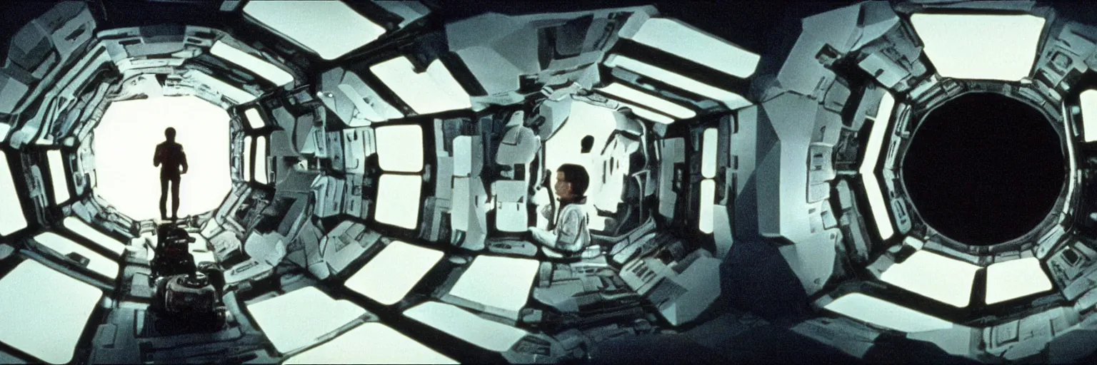 Image similar to a scene from 2001: A Space Odyssey by Stanley Kubrick