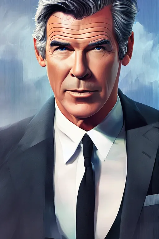 Image similar to Pierce Brosnan as James Bond, digital art by Artgerm and beeple and WLOP