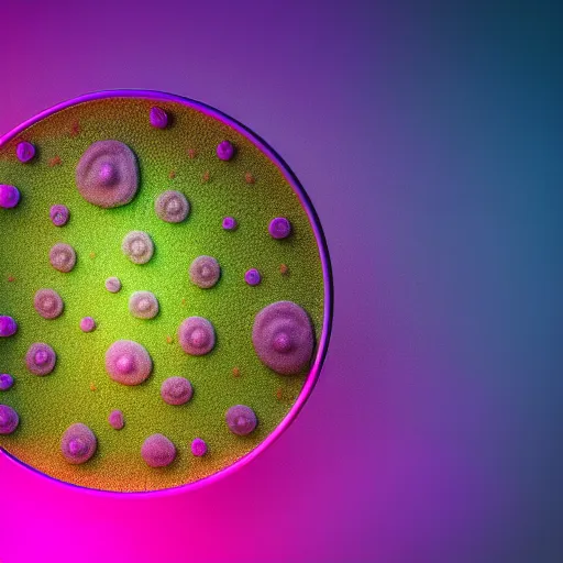 Image similar to macro photo of petri dish with a pastel coloured fungal cultures and bacteriological culture and mold with little filaments, octane render, tilt shift, soft light, smooth, ultrasharp focus, unreal engine 5, bokeh background, vray