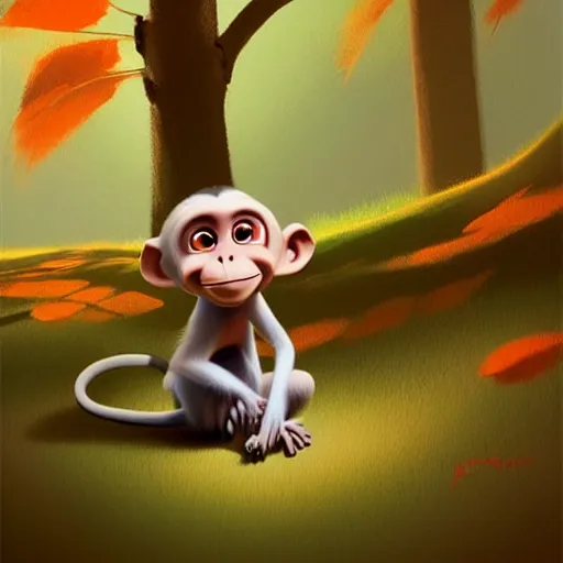 Image similar to goro fujita ilustration a real life baby monkey walking in the forest, painting by goro fujita, sharp focus, highly detailed, artstation