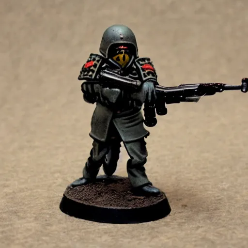 Image similar to an ecstatic Death Korps of Kreig soldier wearing grey