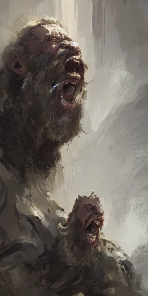 Image similar to Concept art Portrait of the ancient historical biblical SNARLING ANGRYING YELLING, jealous king Saul of Israel by craig mullins and marc simonetti, ARTSTATION, cgsociety, polycount, character design, CINEMATIC, AWE INSPIRING, BEAUTIFUL, ART GERM