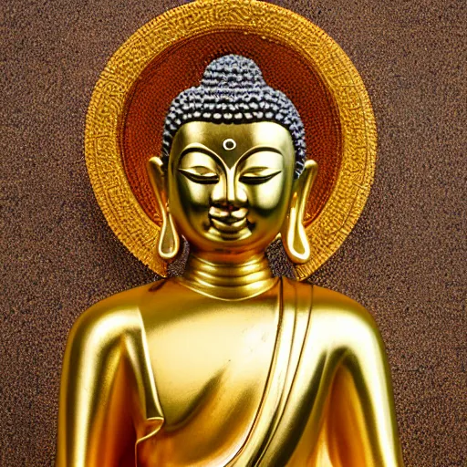 Prompt: photograph of a gold statue of the buddha, 8k, canon eos