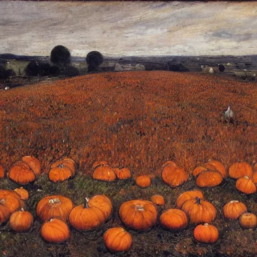 Image similar to a field of rotting pumpkins, by Sir James Guthrie, hyperrealism