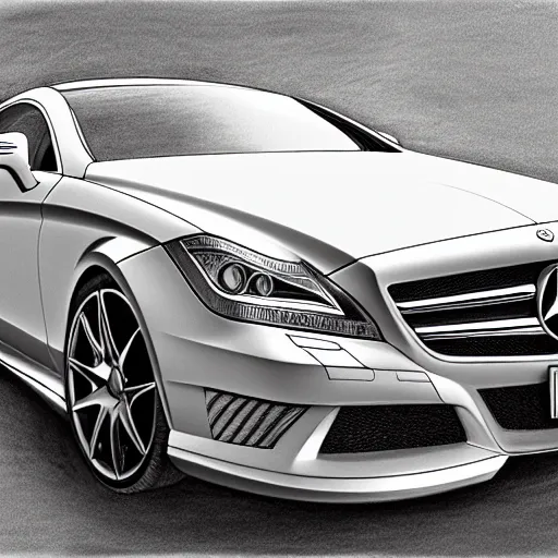 Image similar to pencil sketch of mercedes cls 53