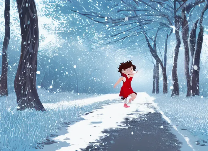 Image similar to little girl with short wavy curly light brown hair running in the snowy forest. clean cel shaded vector art. shutterstock. behance hd by lois van baarle, artgerm, helen huang, by makoto shinkai and ilya kuvshinov, rossdraws, illustration, art by ilya kuvshinov