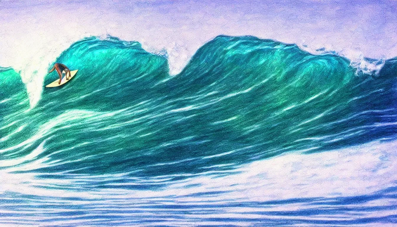 Image similar to surfing wave, photorealistic drawing, masterpiece