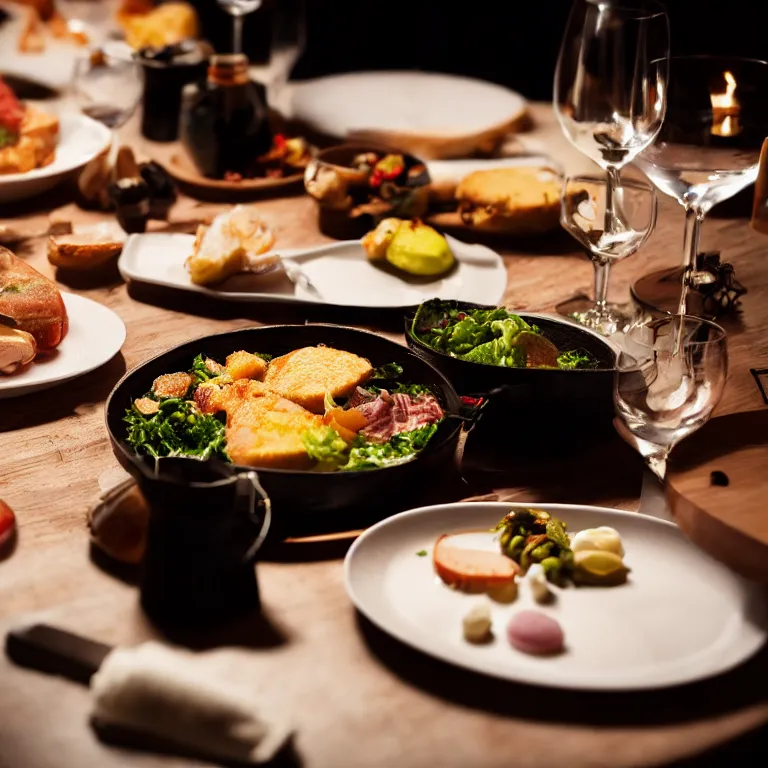 Prompt: close - up focused dslr photograph of an danish dinner, 8 k, high detail, volumetric lighting, hyperrealism, aesthetically pleasing, studio lighting, trending