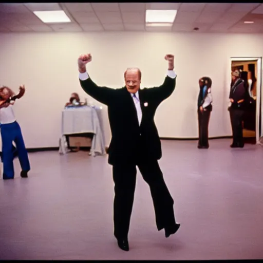 Image similar to President Gerald Ford dancing his heart out. CineStill.