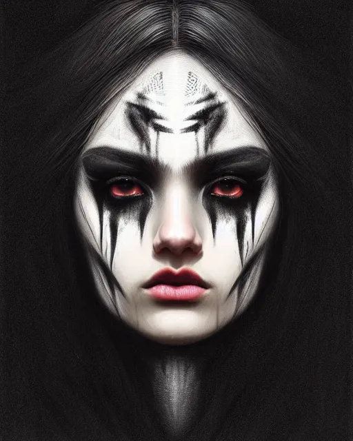 Image similar to ( ( ( portrait of crow ) ) ), zoom, rule of thirds, intricate, attractive, symmetrical!!, makeup, loreal, maybelline, sephora, loreal, artstation, art by greg rutkowski and gonzalo ordonez arias, and artgerm, filmic, vsco, moody, gotham, concept art, cg society