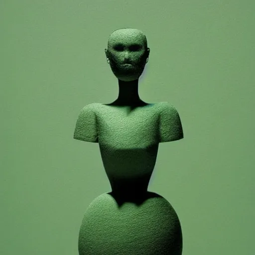 Prompt: A sculpture. A rip in spacetime. Did this device in her hand open a portal to another dimension or reality?! Louis Vuitton, pastel green by Greg Girard dreadful