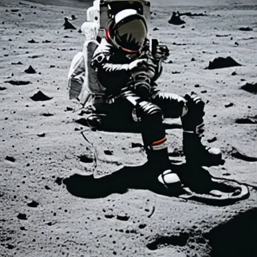 Image similar to an astronaut wearing a diving suit holding a stratocaster electric guitar on the moon